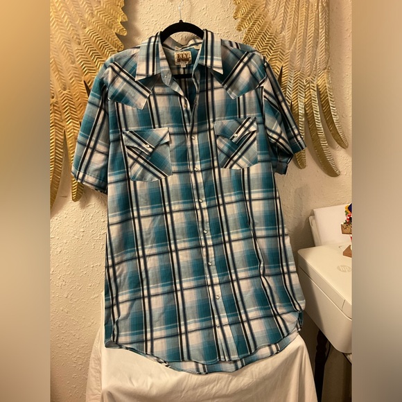 Vintage Ely Cattleman Pearl Snap Western Shirt Short Sleeve Button Up Size Large - Picture 2 of 6